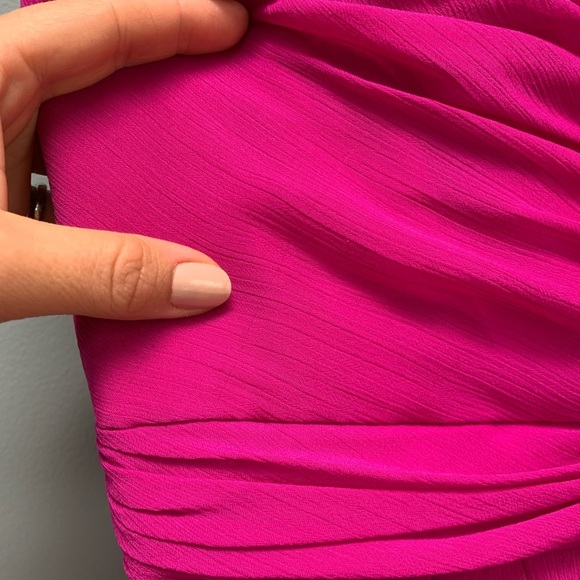 Badgley Mischka Collection Magenta Fluorescent Chiffon Strapless Gown 10 - Picture 14 of 15